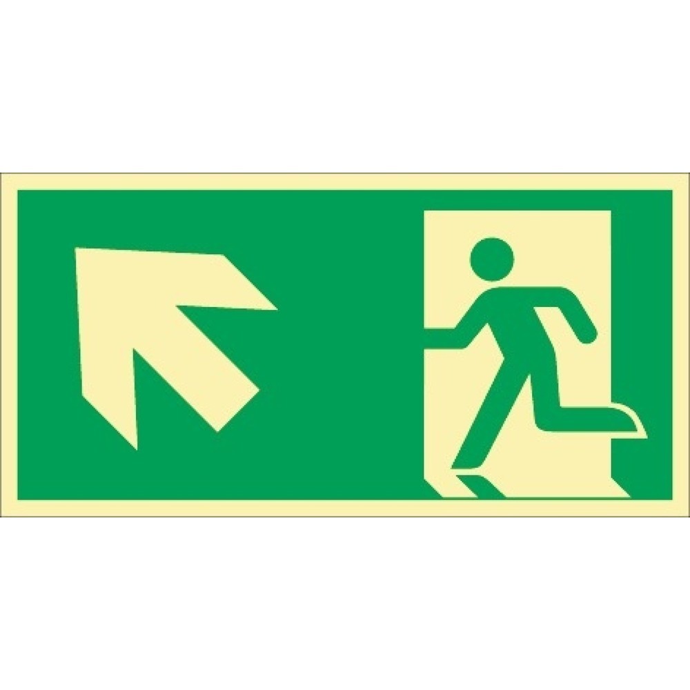 Produktabbildung: Rettungszeichen DIN EN ISO 7010, Rettungsweg links aufwärts, L297xB148 mm, Kunststoff