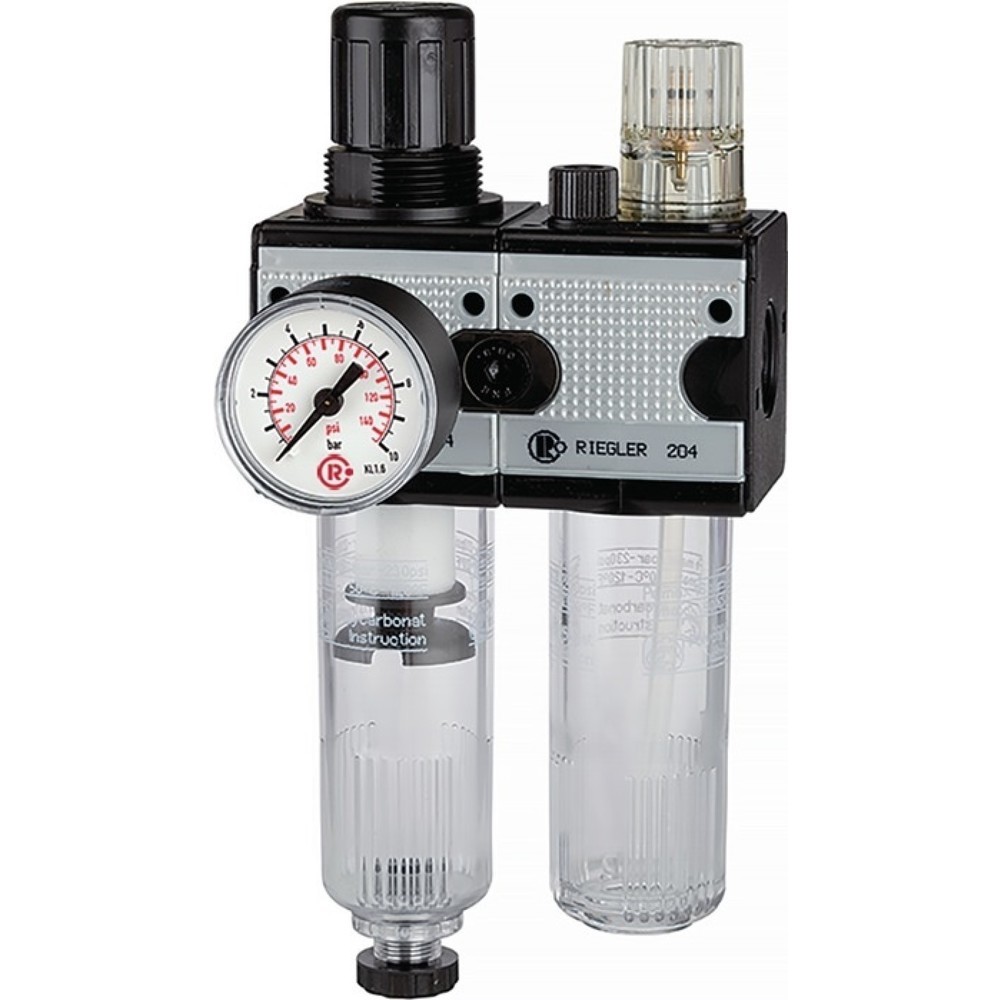 Illustration du produit: RIEGLER Wartungseinheit MULTIFIX, BG I 2-tlg., Gewinde G 1/4 ″ halbautomatisch, 1100 l/min Breite 92,8 mm