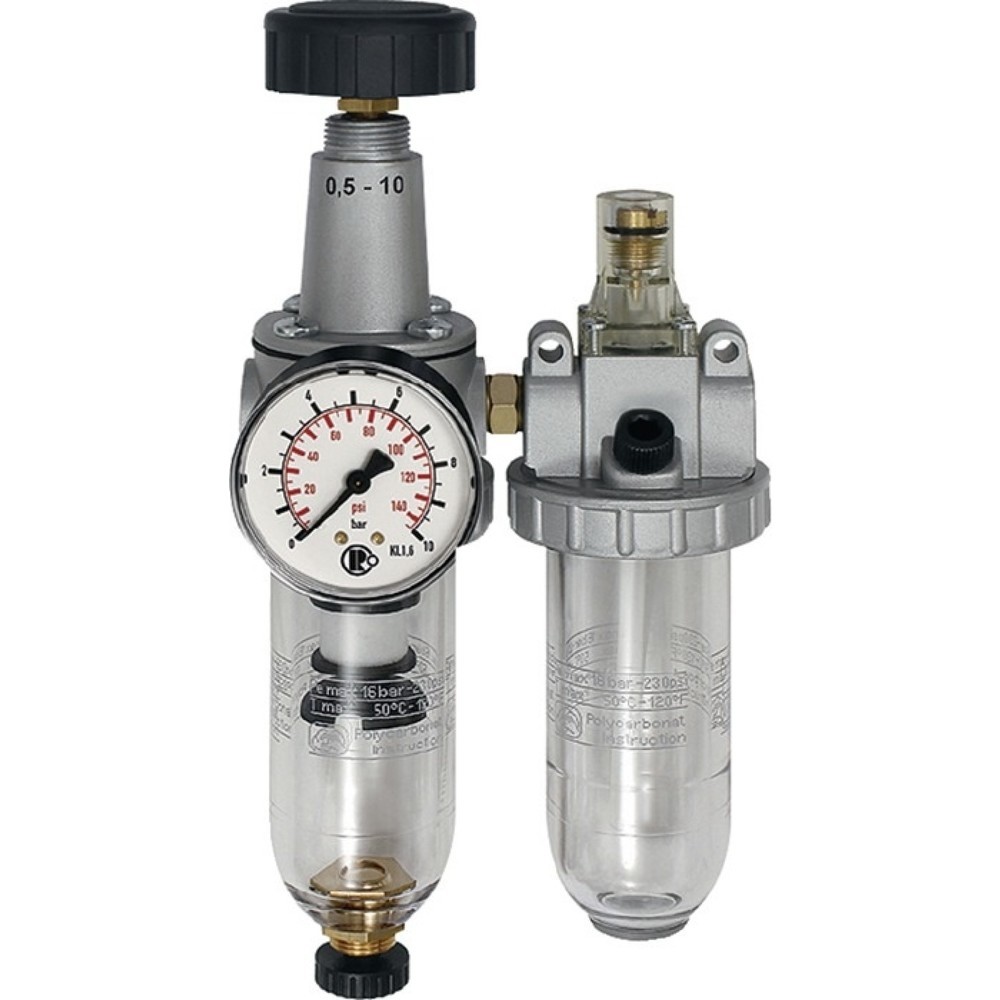 Produktabbildung: RIEGLER Wartungseinheit Standard, BG I 2-tlg., Gewinde G 3/8 ″ halbautomatisch, 600 l/min Breite 117 mm