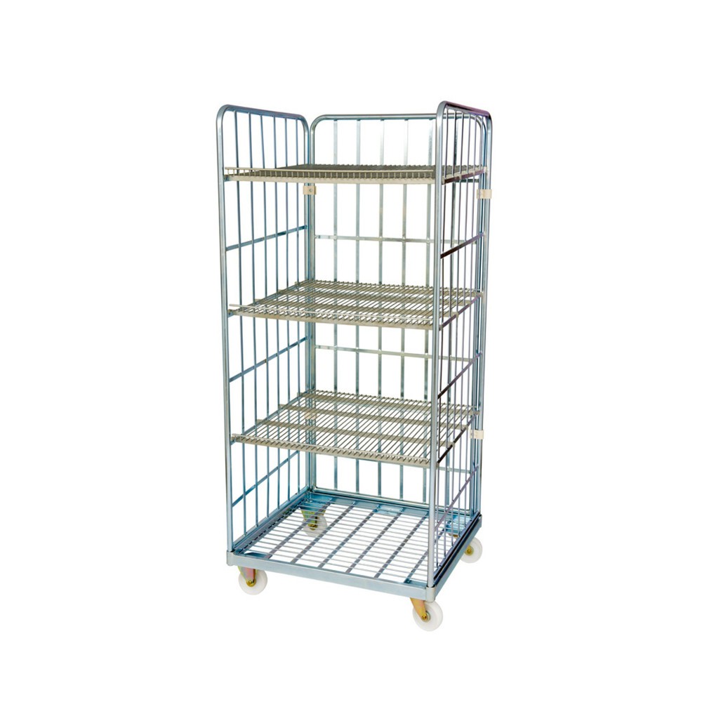 Produktabbildung: Rollbehälter, 3-seitig, 3 Zwischenböden, Stahl-Rollplatte, HxBxT 1.750 x 815 x 724 mm