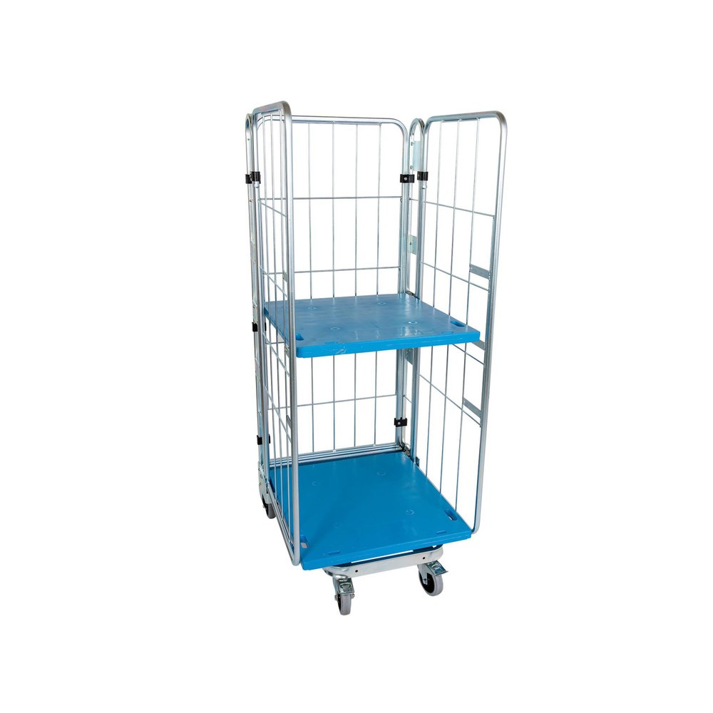 Produktabbildung Nr. 1: Rollbehälter, 3-seitig, mit Kunststoffboden, nestbar, Höhe 1.660 mm, mit 1 Kunststoff-Zwischenboden