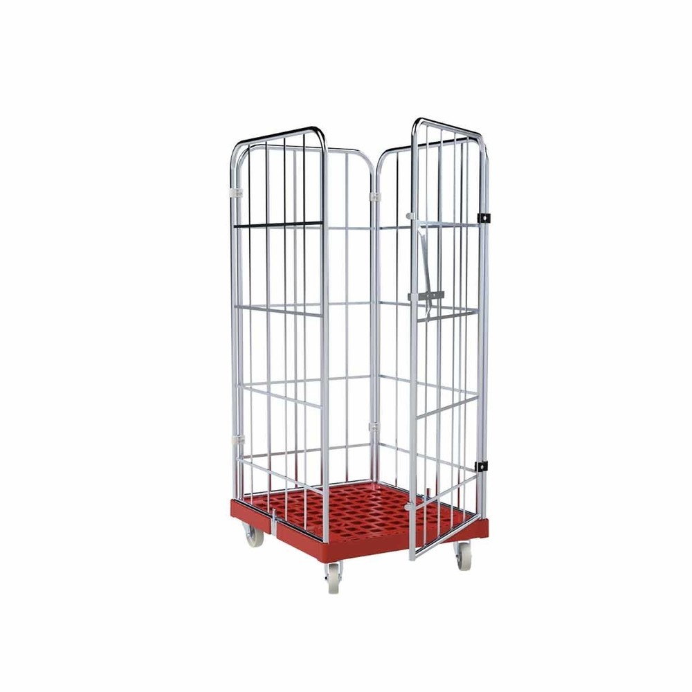 Produktabbildung: Rollbehälter, 4-seitig, einteilige Vorderwand, Kunststoff-Rollplatte, HxBxT 1.650 x 724 x 815 mm, feuerrot