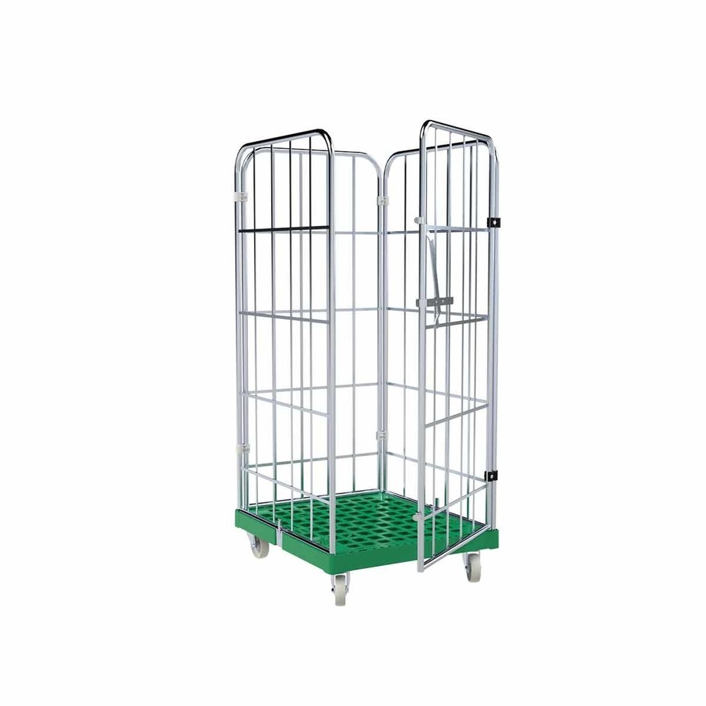 Produktabbildung: Rollbehälter, 4-seitig, einteilige Vorderwand, Kunststoff-Rollplatte, HxBxT 1.650 x 724 x 815 mm, verkehrsgrün