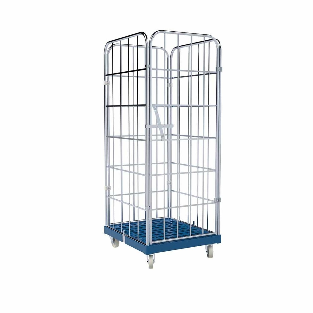 Produktabbildung: Rollbehälter, 4-seitig, einteilige Vorderwand, Kunststoff-Rollplatte, HxBxT 1.850 x 724 x 815 mm, enzianblau