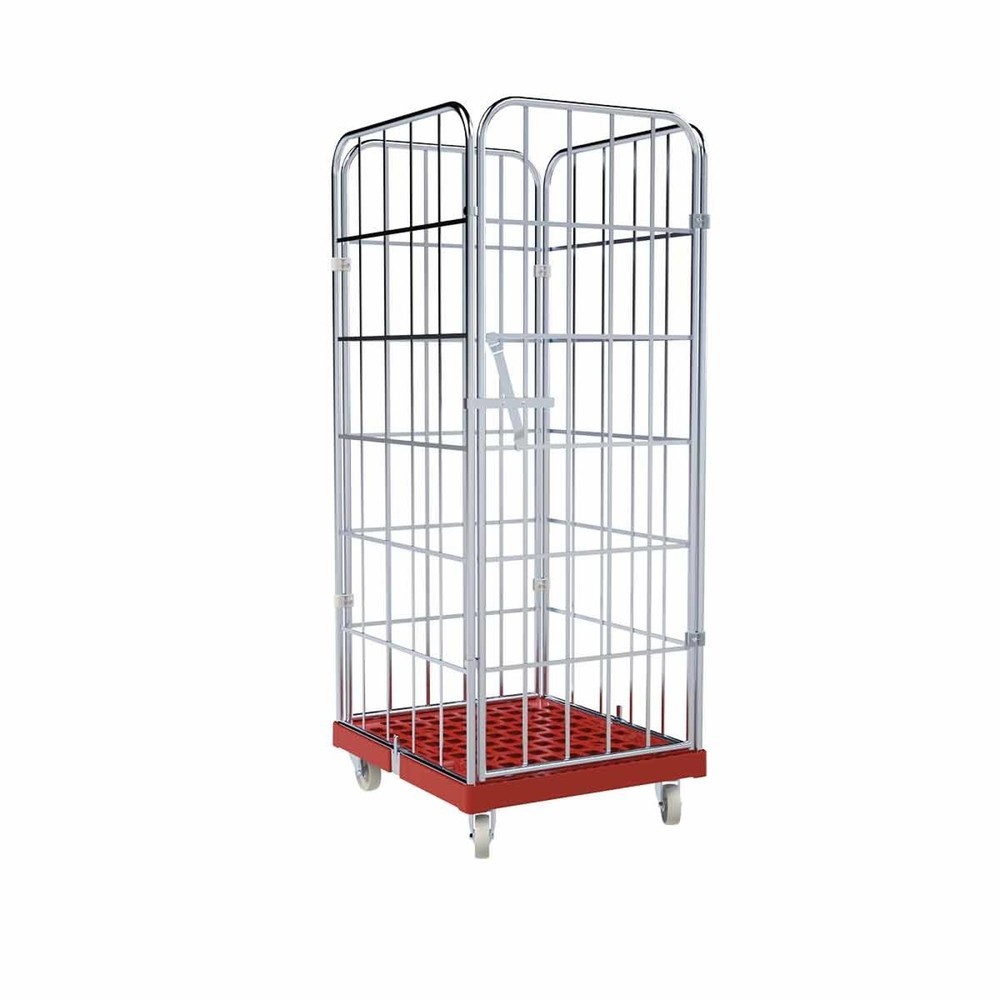 Produktabbildung: Rollbehälter, 4-seitig, einteilige Vorderwand, Kunststoff-Rollplatte, HxBxT 1.850 x 724 x 815 mm, feuerrot