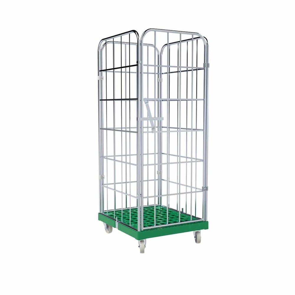 Produktabbildung: Rollbehälter, 4-seitig, einteilige Vorderwand, Kunststoff-Rollplatte, HxBxT 1.850 x 724 x 815 mm, verkehrsgrün