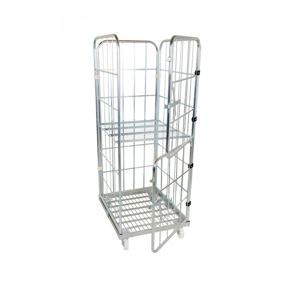Produktabbildung: Rollbehälter, 4-seitig, geteilte Vorderwand, Stahl-Rollplatte, HxBxT 1.850 x 724 x 815 mm