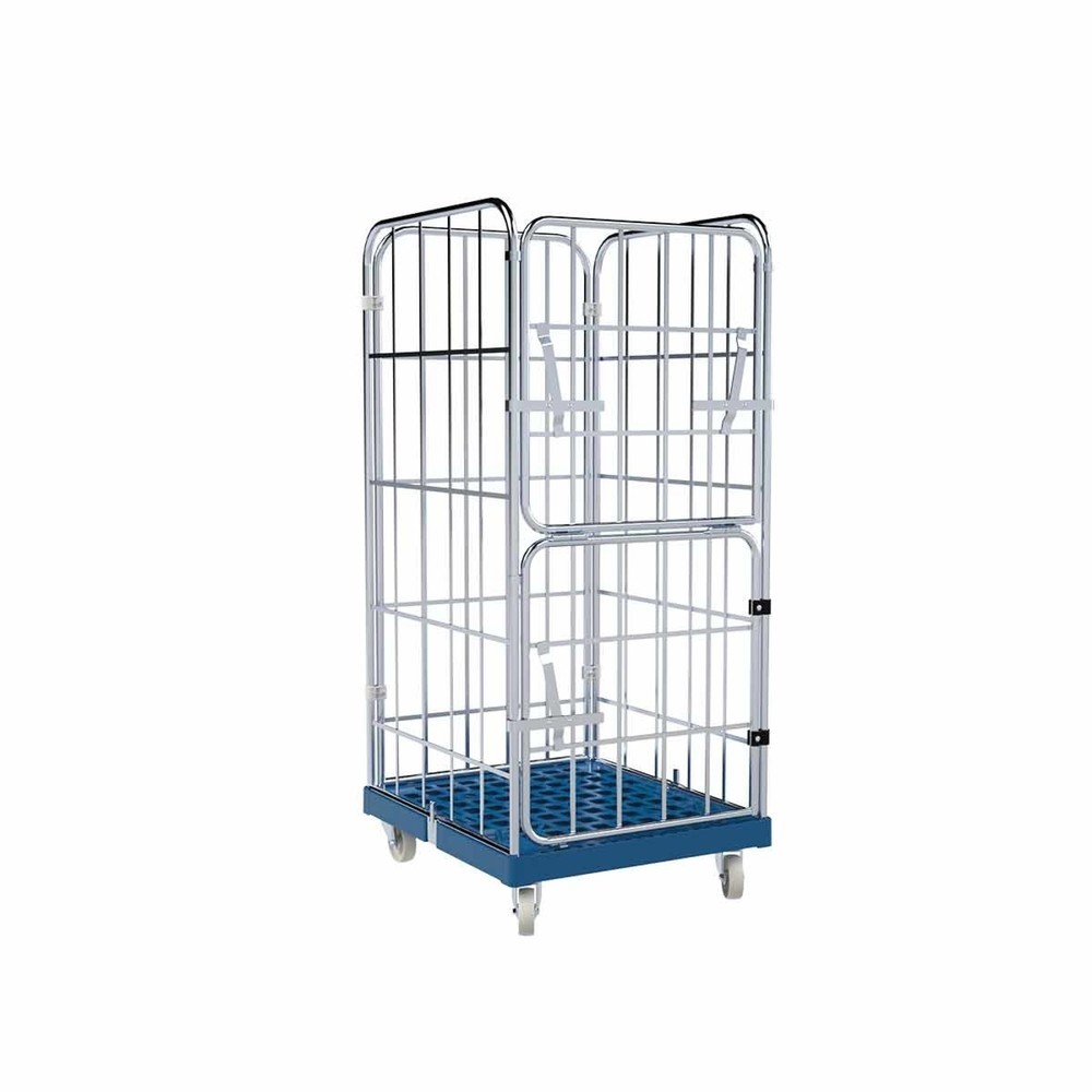 Produktabbildung: Rollbehälter, 4-seitig, halb abklappbare Vorderwand, Kunststoff-Rollplatte, HxBxT 1.650 x 724 x 815 mm, enzianblau
