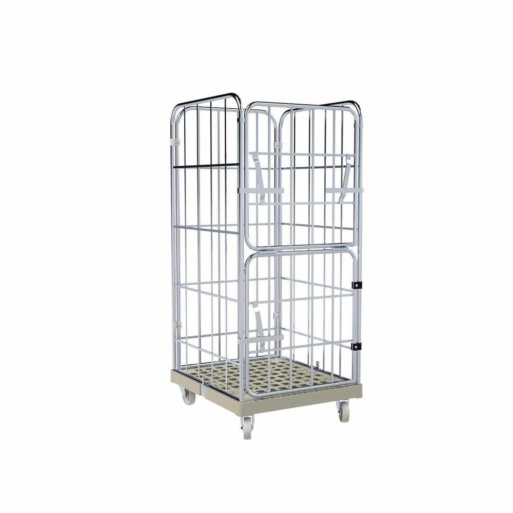 Produktabbildung: Rollbehälter, 4-seitig, halb abklappbare Vorderwand, Kunststoff-Rollplatte, HxBxT 1.650 x 724 x 815 mm, kieselgrau