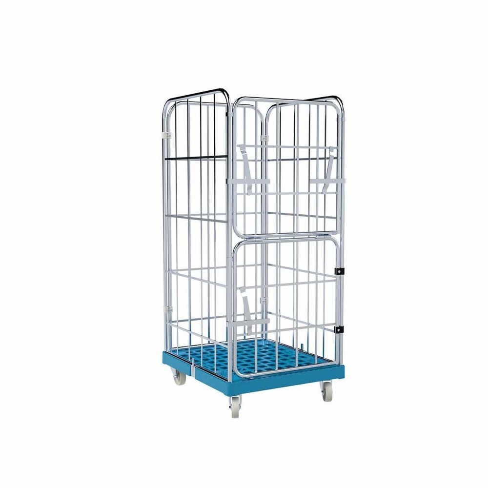 Produktabbildung: Rollbehälter, 4-seitig, halb abklappbare Vorderwand, Kunststoff-Rollplatte, HxBxT 1.650 x 724 x 815 mm, lichtblau