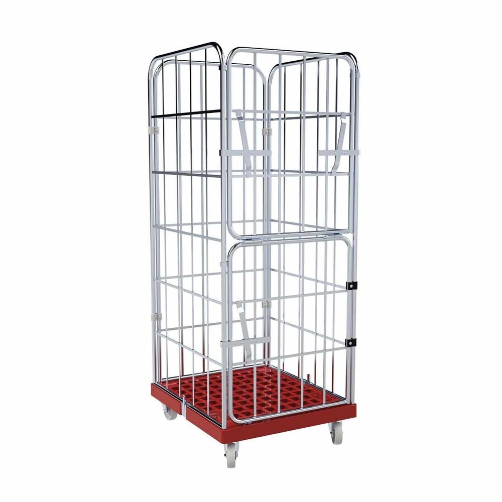 Produktabbildung: Rollbehälter, 4-seitig, halb abklappbare Vorderwand, Kunststoff-Rollplatte, HxBxT 1.850 x 724 x 815 mm, feuerrot