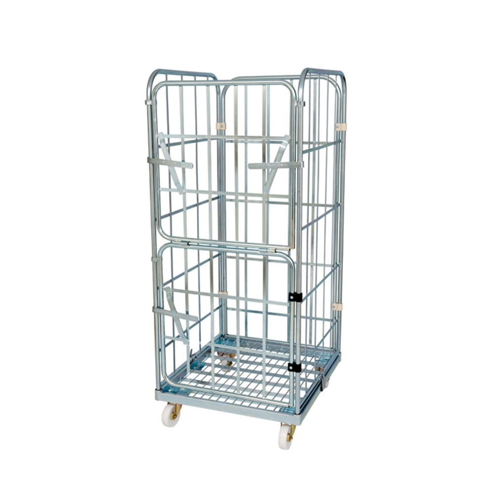 Produktabbildung: Rollbehälter, 4-seitig, halb abklappbare Vorderwand, Stahl-Rollplatte, HxBxT 1.850 x 724 x 815 mm
