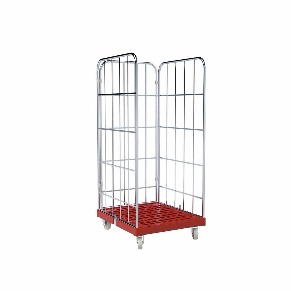 Produktabbildung: Rollbehälter Classic, 3-seitig, galvanisch verzinkt, Kunststoff-Rollplatte, HxBxT 1.650 x 724 x 815 mm, feuerrot