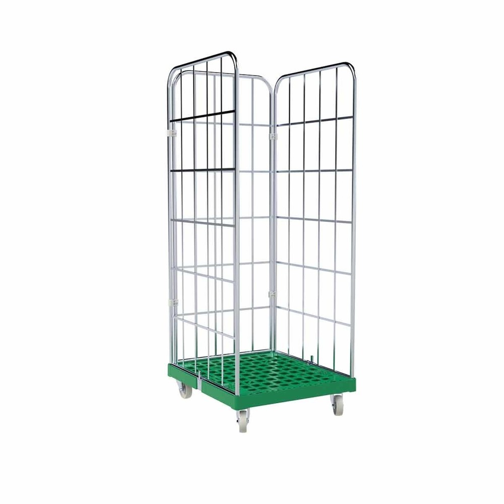 Produktabbildung: Rollbehälter Classic, 3-seitig, galvanisch verzinkt, Kunststoff-Rollplatte, HxBxT 1.850 x 724 x 815 mm, verkehrsgrün