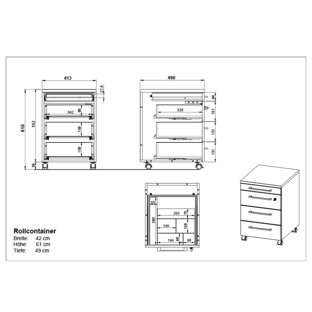 Produktabbildung Nr. 9: Rollcontainer AGENDA, 4 Schubladen, Lichtgrau