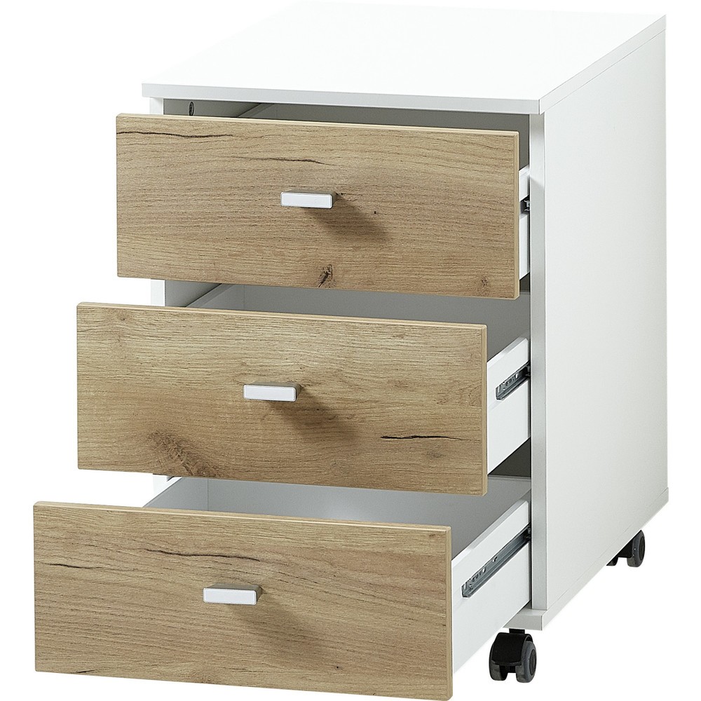 Produktabbildung Nr. 3: Rollcontainer ALTINO, 3 Schubladen, Weiss/Navarra-Eiche-Nb.