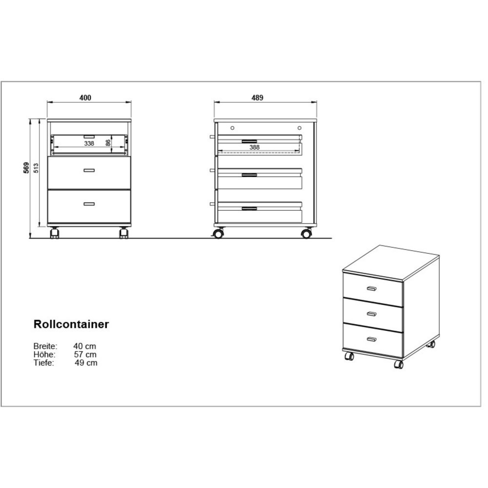 Produktabbildung Nr. 5: Rollcontainer ALTINO, 3 Schubladen, Weiss/Navarra-Eiche-Nb.