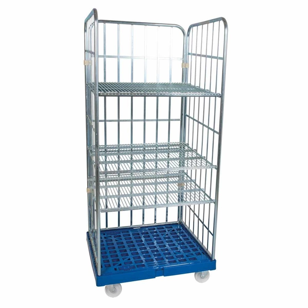 Produktabbildung: Rollregal, 3-seitig, 3 Zwischenböden, Kunststoff-Rollplatte, HxBxT 1.750 x 724 x 815, enzianblau