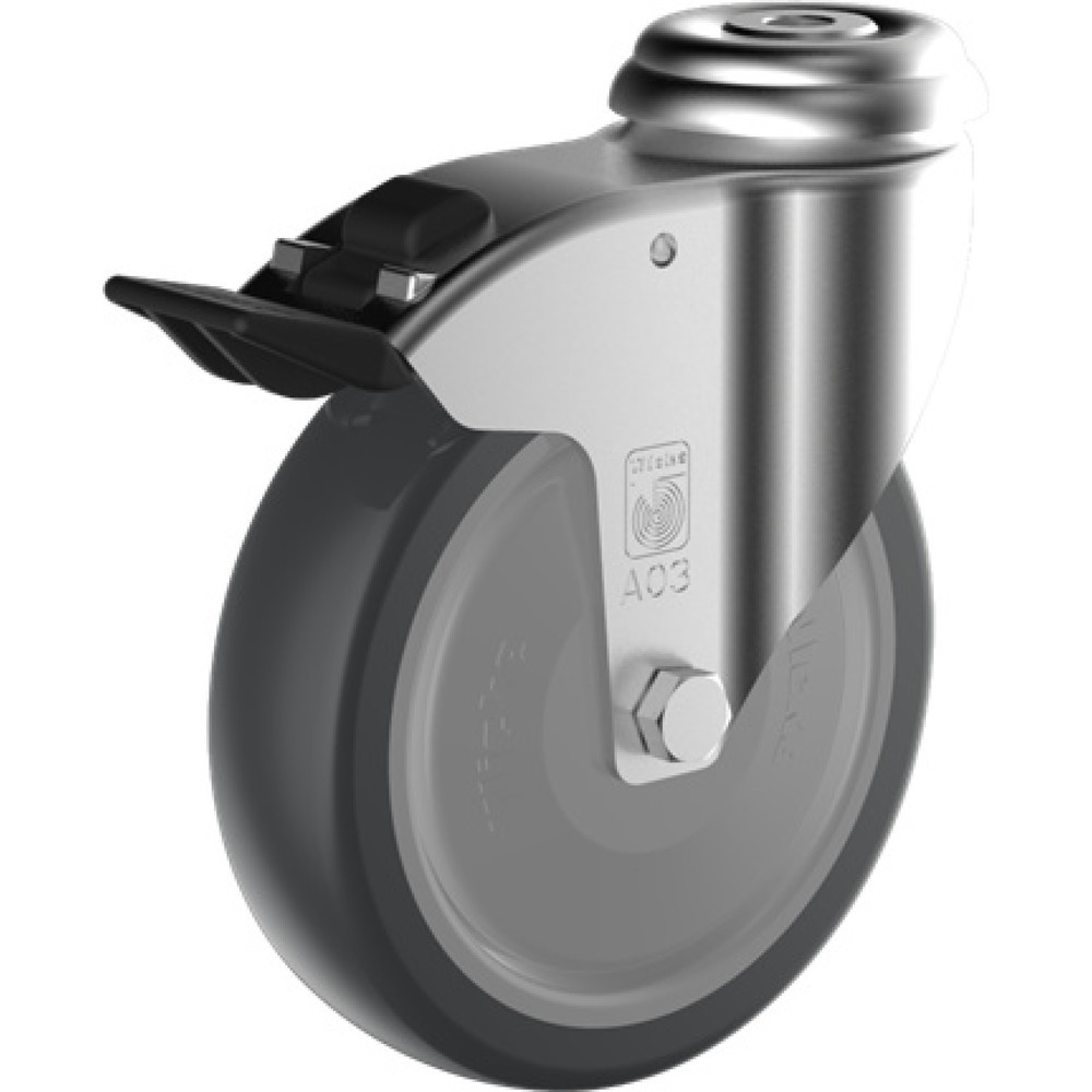 Illustration du produit: Roue d’appareil Wicke en TPU, roue directrice, roulement à billes, dispositif de blocage inclus, trou de fixation sur face arrière, Ø x largeur 75 x 30 mm, capacité de charge 75 kg
