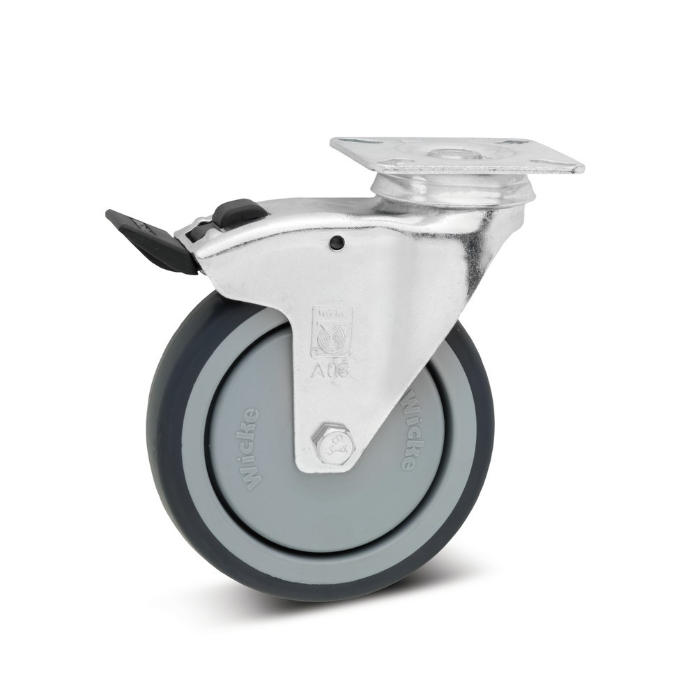 Illustration du produit: Wicke Roue d’appareil en TPU, roue directrice, palier lisse, dispositif de blocage inclus, Ø x largeur 75 x 30 mm, capacité de charge 75 kg