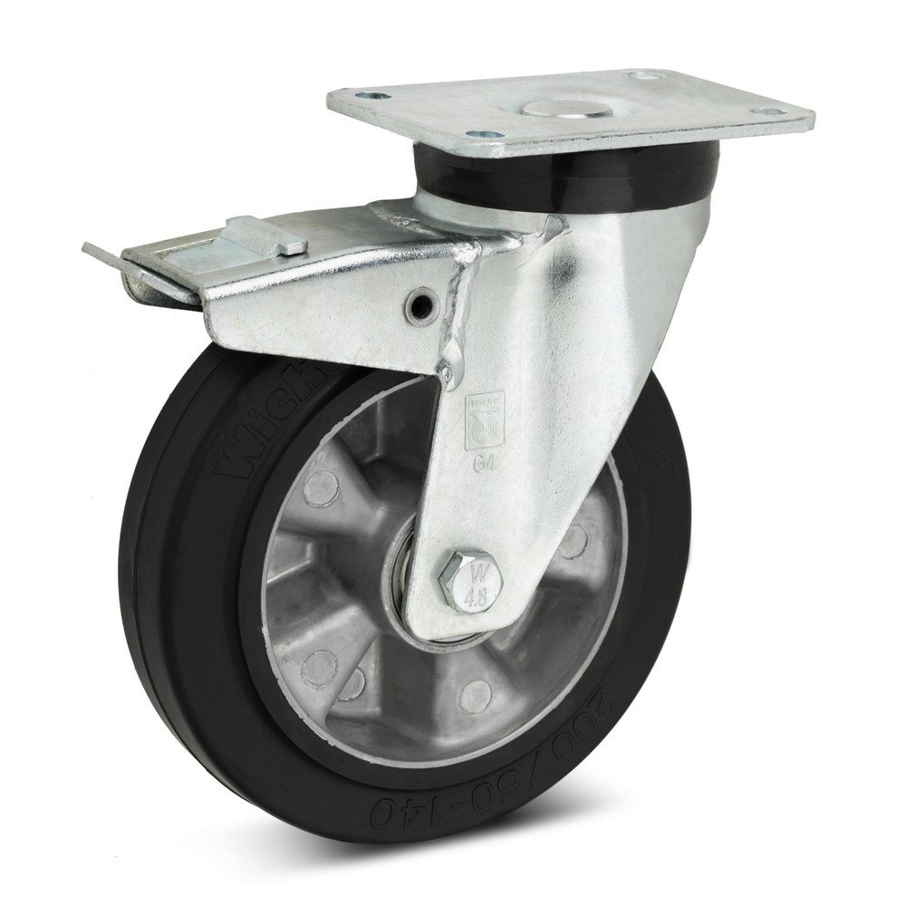 Illustration du produit: Roue directrice en caoutchouc plein, dispositif de blocage inclus après la roue, Ø x l 100 x 40 mm, capacité de charge 180 kg
