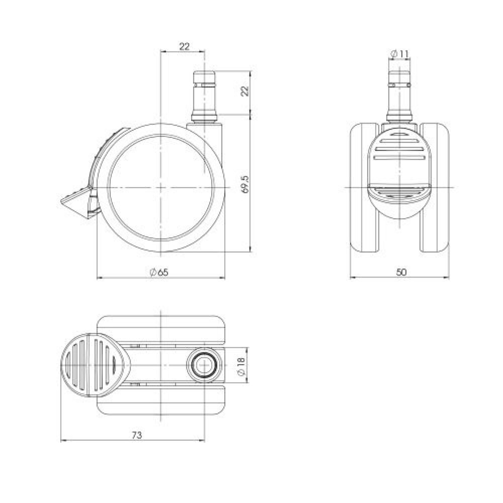Produktabbildung Nr. 3: 5x roulettes pour sols durs hjh OFFICE avec frein de stationnement ROLO STOP 11mm / 65mm, (lot de 5)