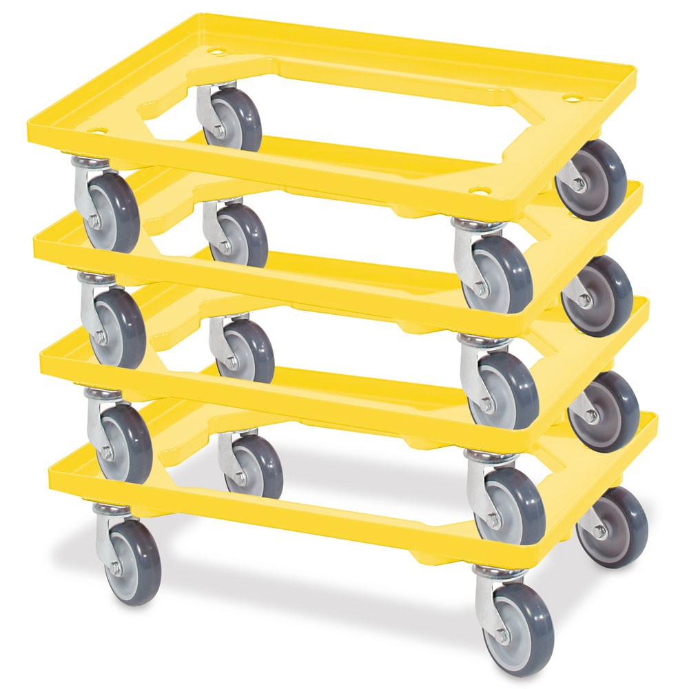 Produktabbildung Nr. 2: Rouleau de transport pour Bacs empilables Euro 600x400 mm jaune, 4 roulettes pivotantes, roues en Caoutchouc gris