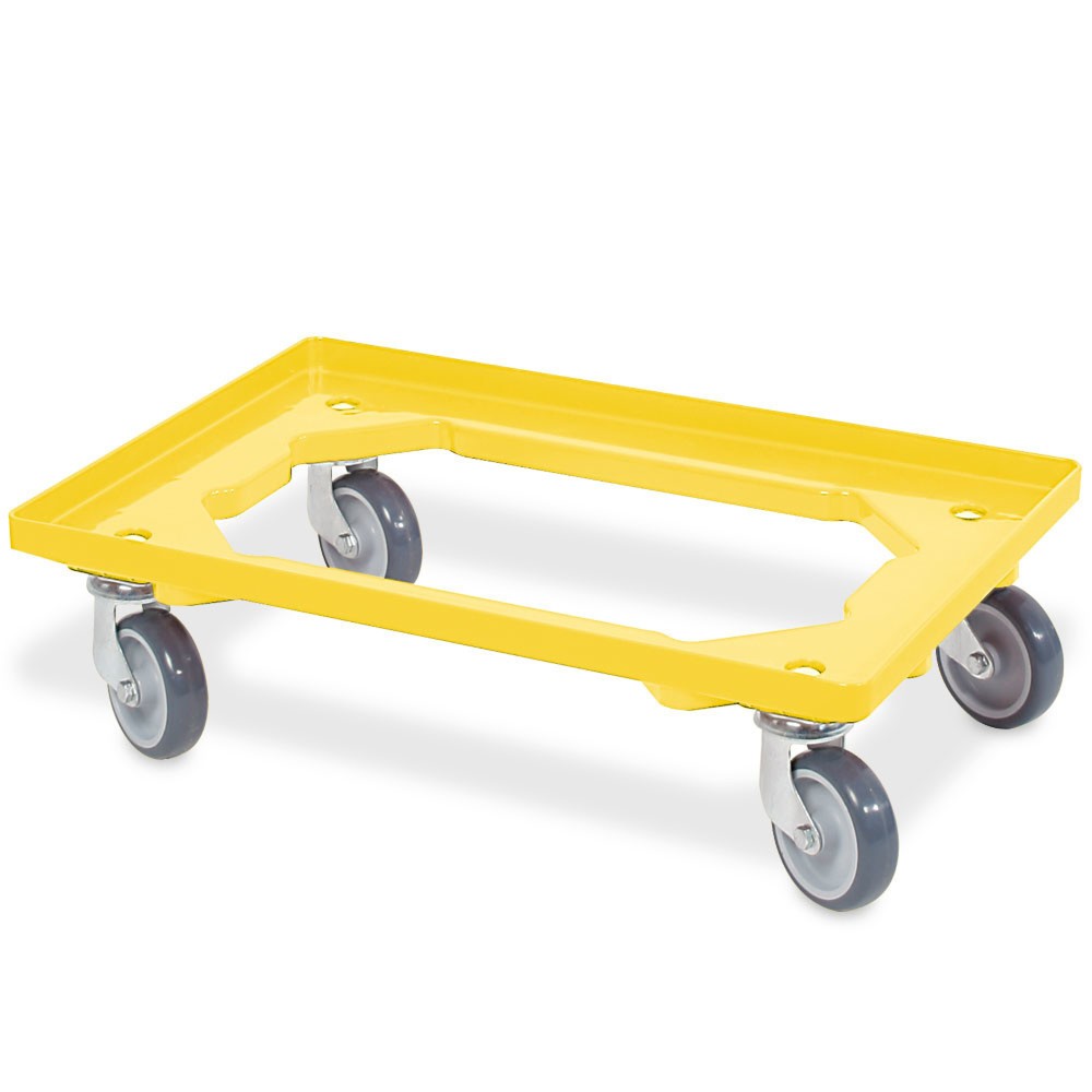 Produktabbildung Nr. 1: Rouleau de transport pour Bacs empilables Euro 600x400 mm jaune, 4 roulettes pivotantes, roues en Caoutchouc gris
