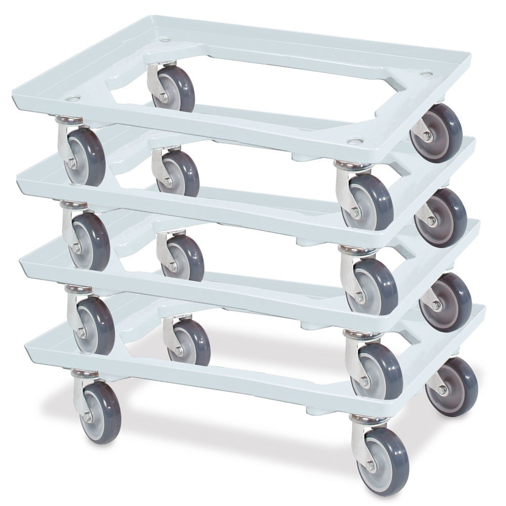 Produktabbildung Nr. 2: Rouleau de transport pour Bacs empilables Euro 600x400 mm blanc, 4 roulettes pivotantes, roues en Caoutchouc gris
