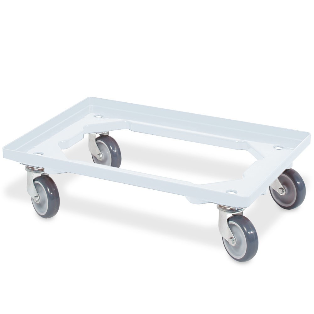 Produktabbildung Nr. 1: Rouleau de transport pour Bacs empilables Euro 600x400 mm blanc, 4 roulettes pivotantes, roues en Caoutchouc gris
