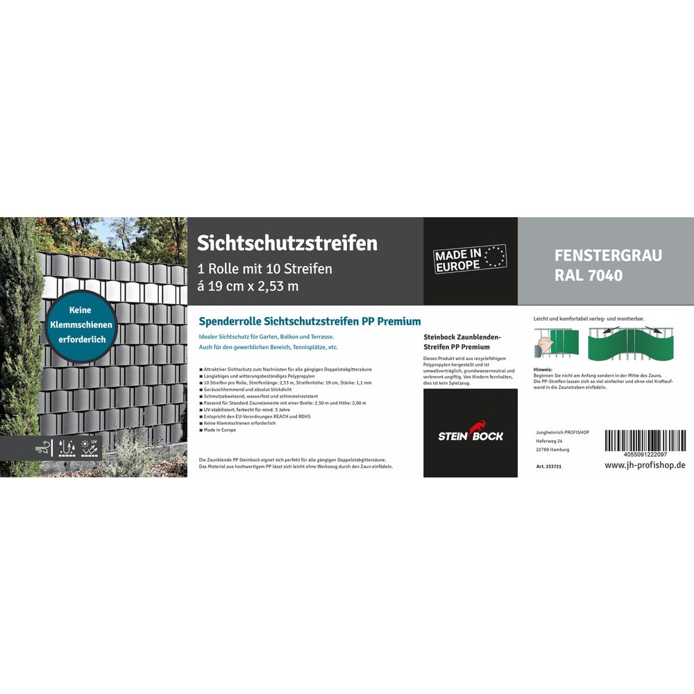Produktabbildung Nr. 3: Rouleau de distributeur d'écran de confidentialité Steinbock®, PP, longueur totale 75,9 m, 3 rouleaux de 10 bandes, gris