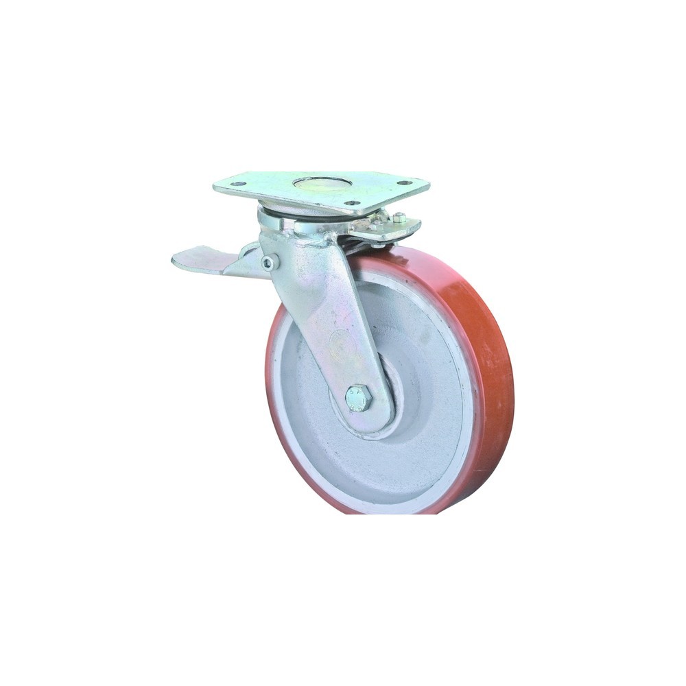 Illustration du produit: Roulette pour charges lourdes en polyuréthane moulé Prothane®, roue directrice avec dispositif de blocage, roulement à billes, plaque, Ø x largeur 100 x 50 mm, capacité de charge 400 kg