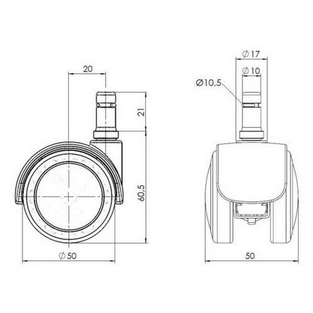 N° de l'image du produit 2 : 5x roulettes pour sols durs hjh OFFICE ROLO FIX freinées par le siège 10mm / 50mm zouc moulé sous pression, (lot de 5)