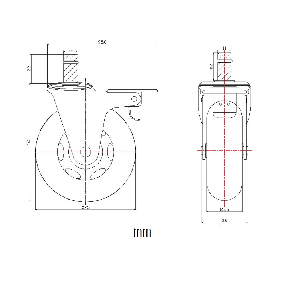 Produktabbildung Nr. 4: 5x roulettes pour sols durs hjh OFFICE ROLO SKATE 11 mm / 75 mm roulettes de chaise de bureau avec frein chromé transparent