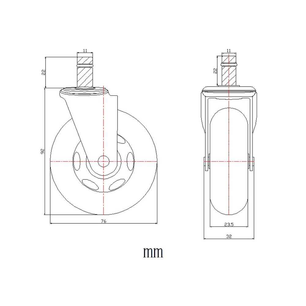Produktabbildung Nr. 4: 5x roulettes pour sols durs hjh OFFICE ROLO SKATE 11 mm / 75 mm roulettes de chaise de bureau noires / transparentes (lot de 5)
