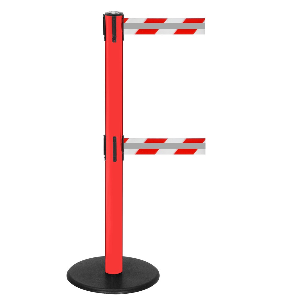 Produktabbildung Nr. 1: RS-GUIDESYSTEMS® Dual-Gurt-Absperrpfosten GLA 95-D REFLECTO, Länge 2,3 m, Breite 50 mm, Pfosten rot, Gurt rot/weiss