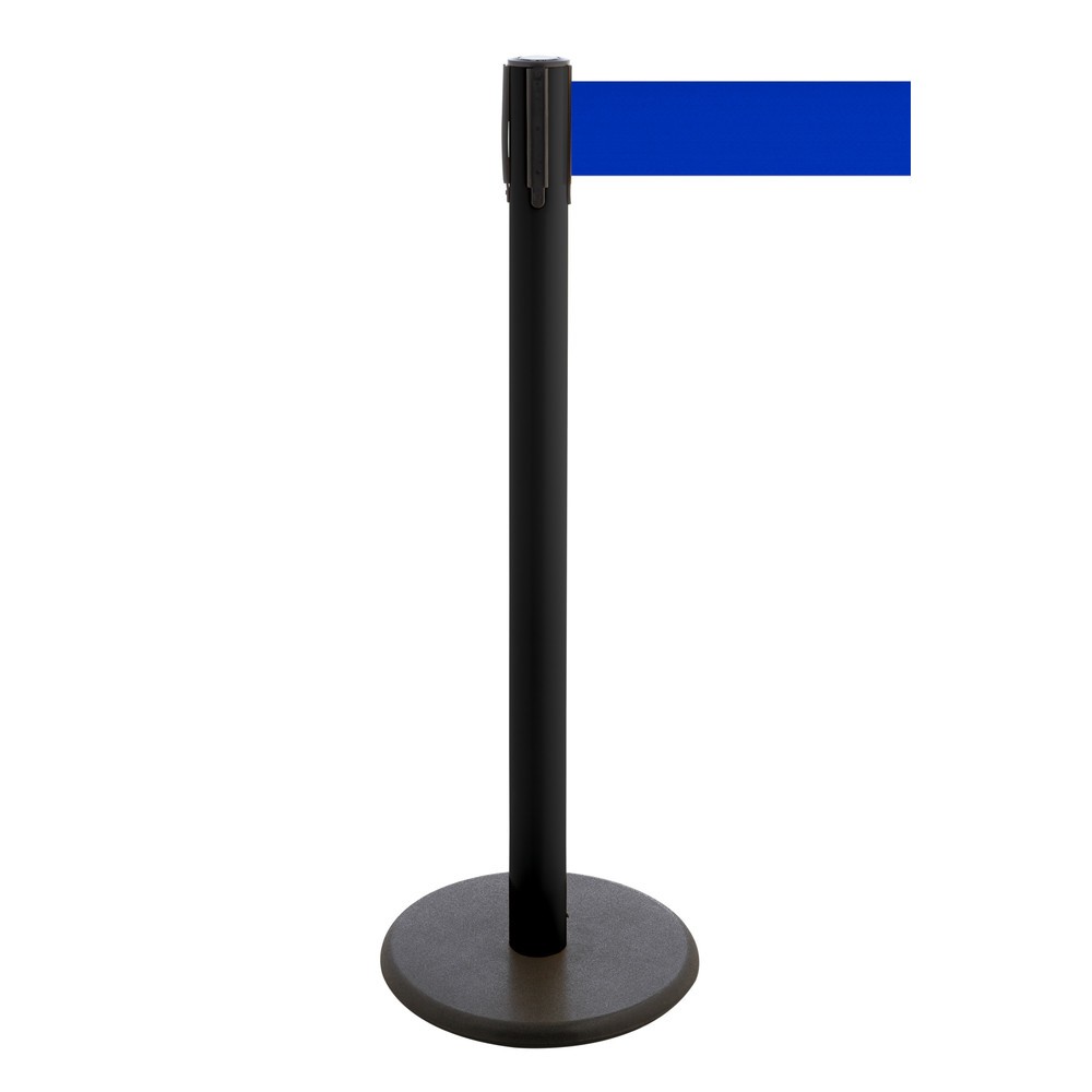 Produktabbildung Nr. 1: RS-GUIDESYSTEMS® Gurt-Absperrpfosten, Bodenteller aus Guss, Gurtbreite 100 mm, schwarz, blau, 3,8 m