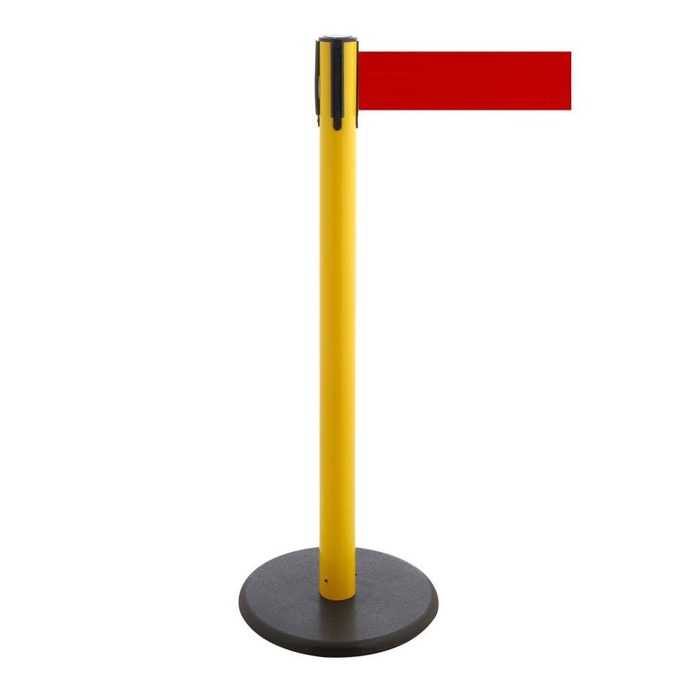 Produktabbildung Nr. 1: RS-GUIDESYSTEMS® Gurt-Absperrpfosten, Bodenteller aus Guss, Gurtbreite 100 mm, gelb, burgunder, 3,8 m