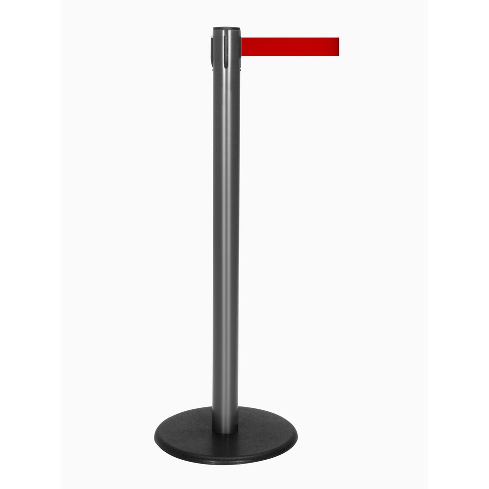 Produktabbildung Nr. 1: RS-GUIDESYSTEMS® Gurt-Absperrpfosten, Bodenteller aus Guss, Gurtbreite 50 mm, anthrazit, rot, 4,0 m