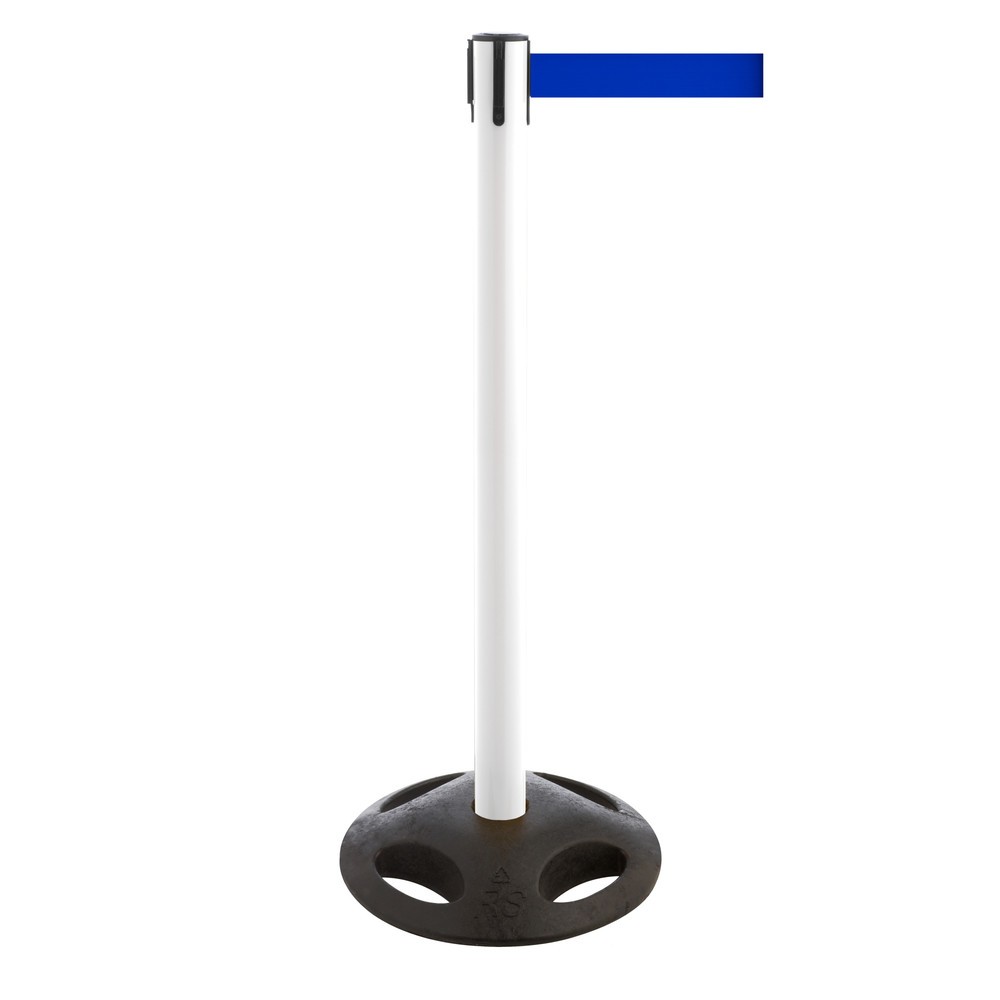 Produktabbildung Nr. 1: RS-GUIDESYSTEMS® Gurt-Absperrpfosten, Bodenteller aus Verbundwerkstoff, Gurtbreite 100 mm, weiss, blau