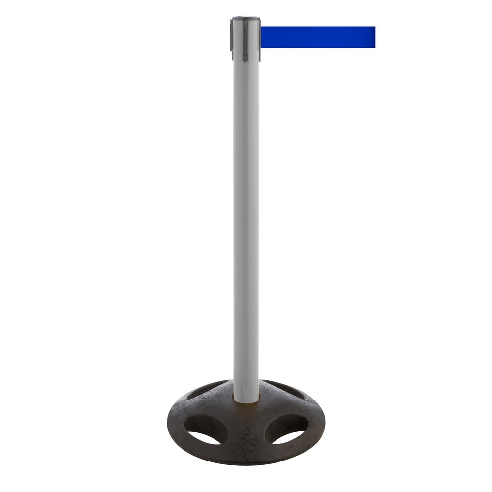Produktabbildung Nr. 1: RS-GUIDESYSTEMS® Gurt-Absperrpfosten, Bodenteller aus Verbundwerkstoff, Gurtbreite 100 mm, anthrazit, blau