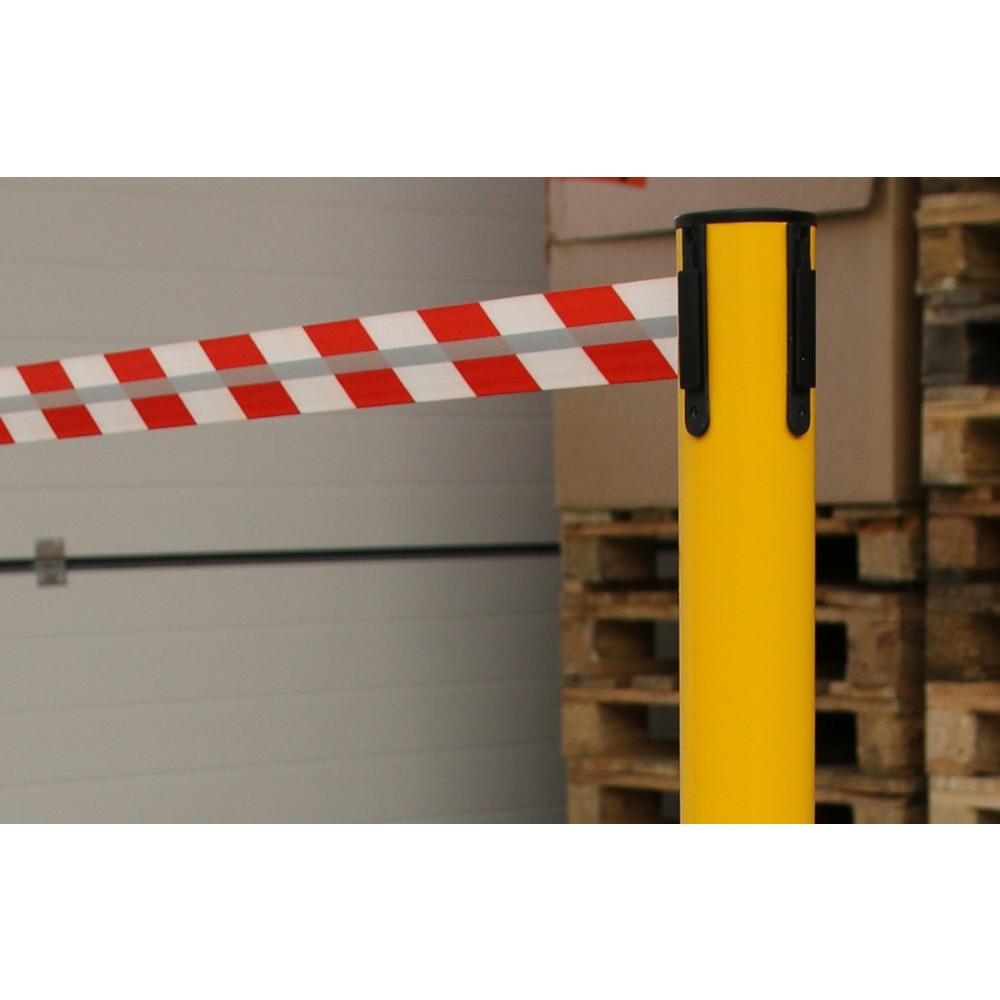 Produktabbildung Nr. 4: RS-GUIDESYSTEMS® Gurt-Absperrpfosten GLA 45-E REFLECTO, Länge 2,3 m, Breite 50 mm, Pfosten gelb, Gurt rot/weiss