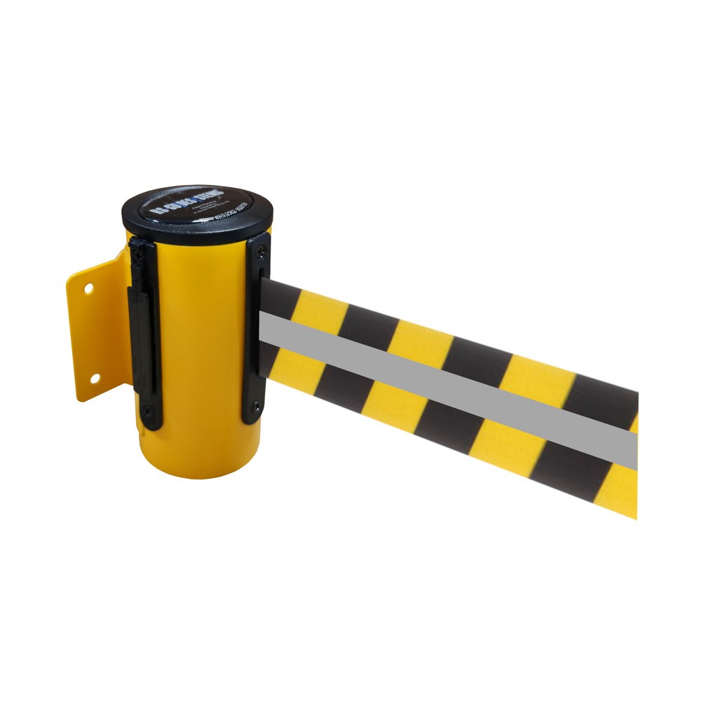 Produktabbildung Nr. 1: RS-GUIDESYSTEMS® Gurtkassette GLW 45-E REFLECTO, Wandmontage, Länge 2,3 m, Breite 50 mm, Gehäuse gelb, Gurt schwarz/gelb