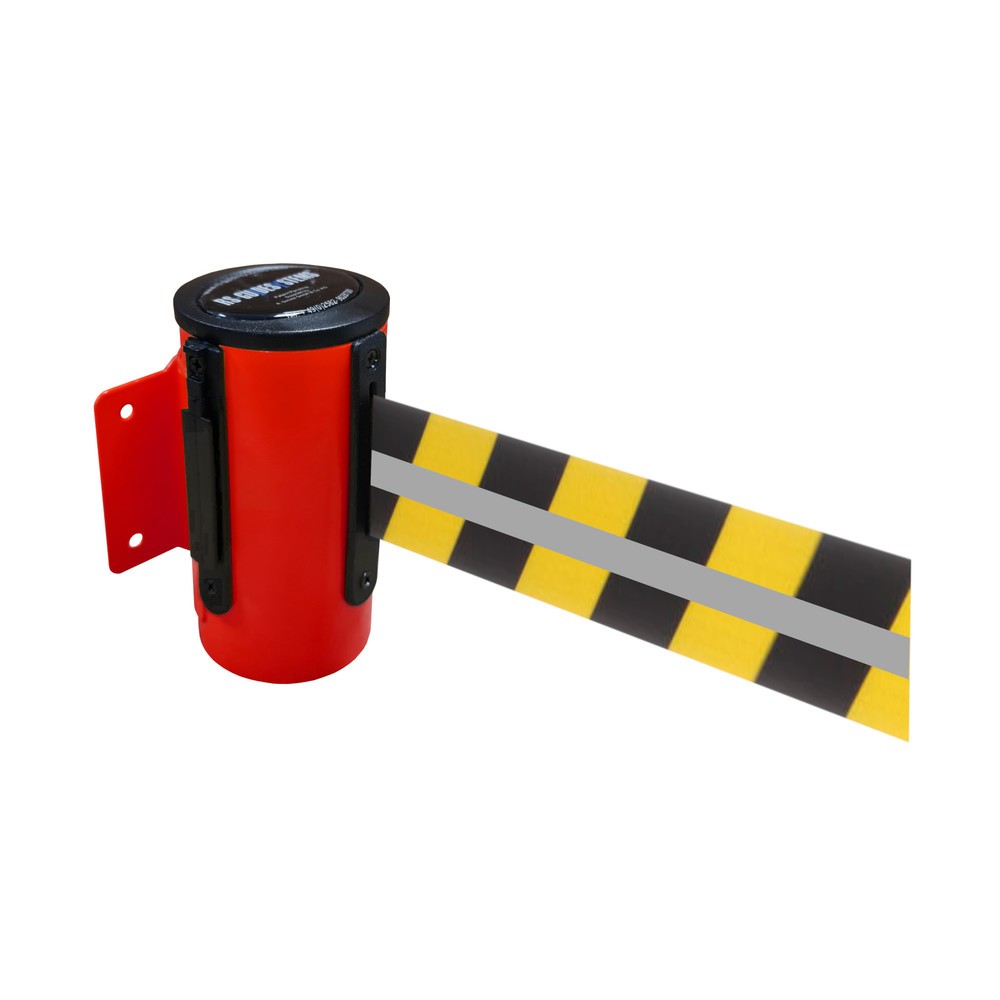 Produktabbildung: RS-GUIDESYSTEMS® Gurtkassette GLW 25-D REFLECTO, Wandmontage, Länge 4 m, Breite 50 mm, Gehäuse rot, Gurt schwarz/gelb