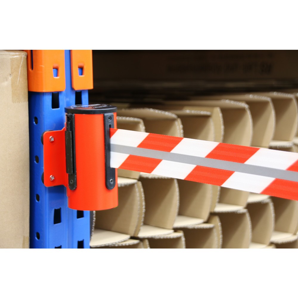 Produktabbildung Nr. 4: RS-GUIDESYSTEMS® Gurtkassette GLW 25-D REFLECTO, Wandmontage, Länge 4 m, Breite 50 mm, Gehäuse rot, Gurt rot/weiss