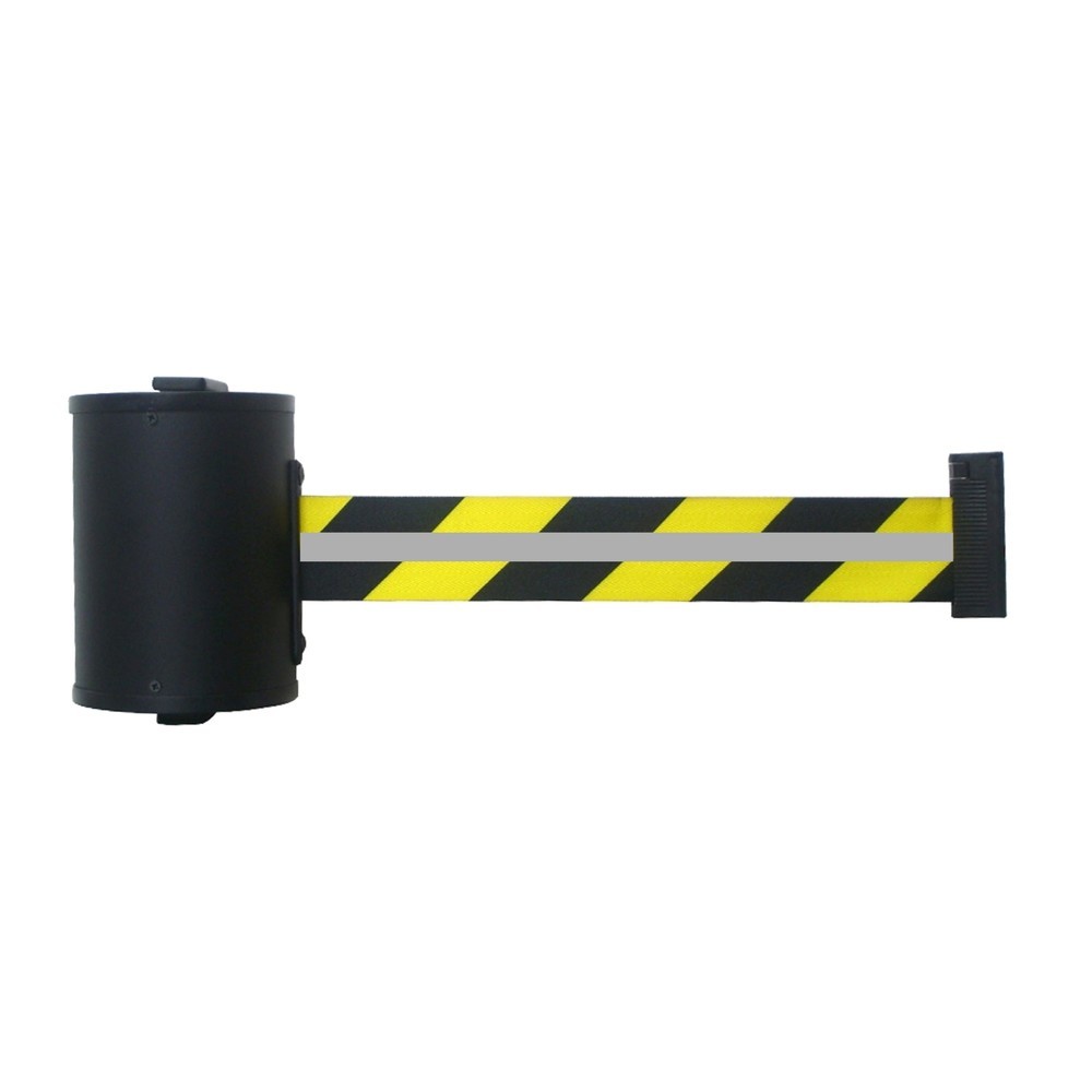 Produktabbildung: RS-GUIDESYSTEMS® Gurtkassette GLW 700 REFLECTO, Wandmontage, Länge 7 m, Breite 50 mm, Gehäuse schwarz, Gurt schwarz/gelb