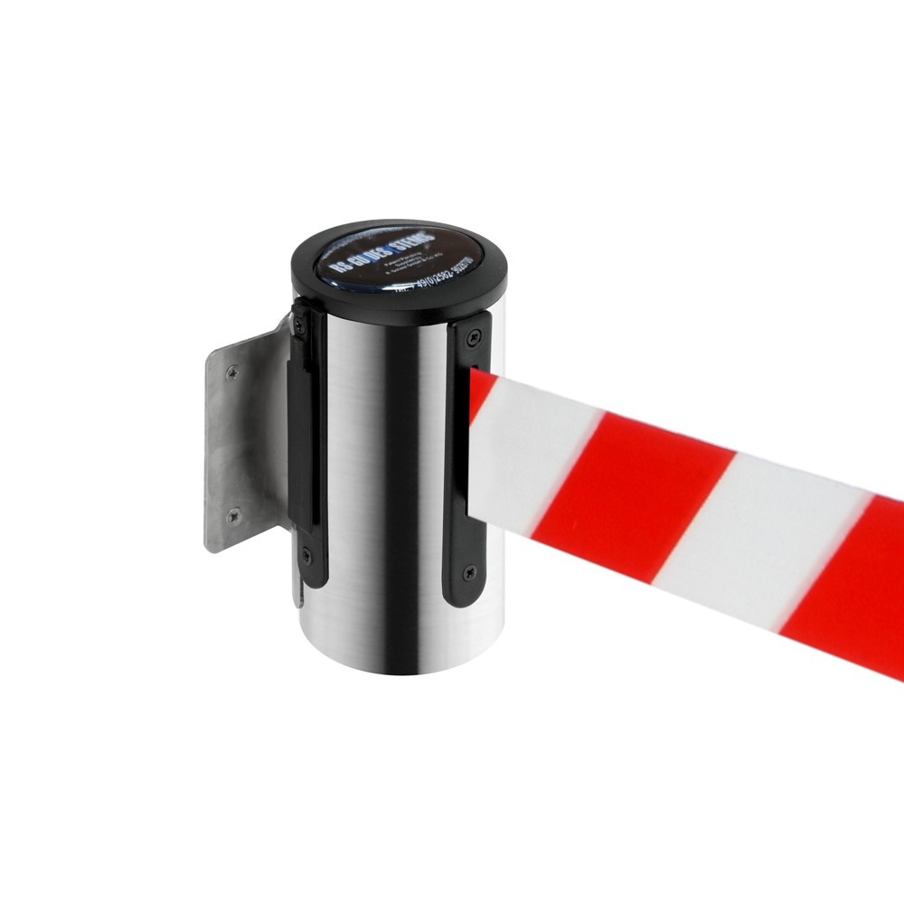 Produktabbildung: RS-GUIDESYSTEMS® Wandgurt, Edelstahl, Auszugslänge 2,3 m, rot / weiss diagonal gestreift