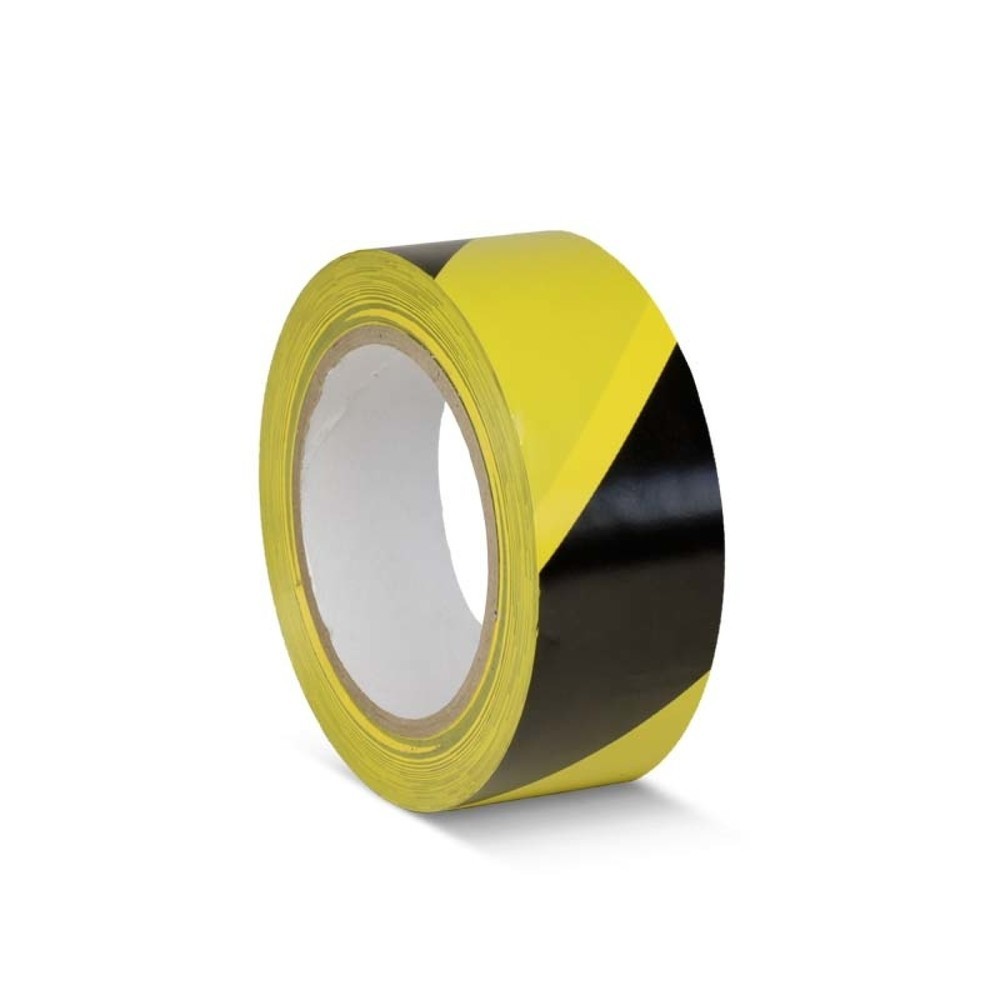 Illustration du produit: Ruban de marquage au sol en PVC, largeur 50 mm, longueur de rouleau 33 m, noir/jaune tendu
