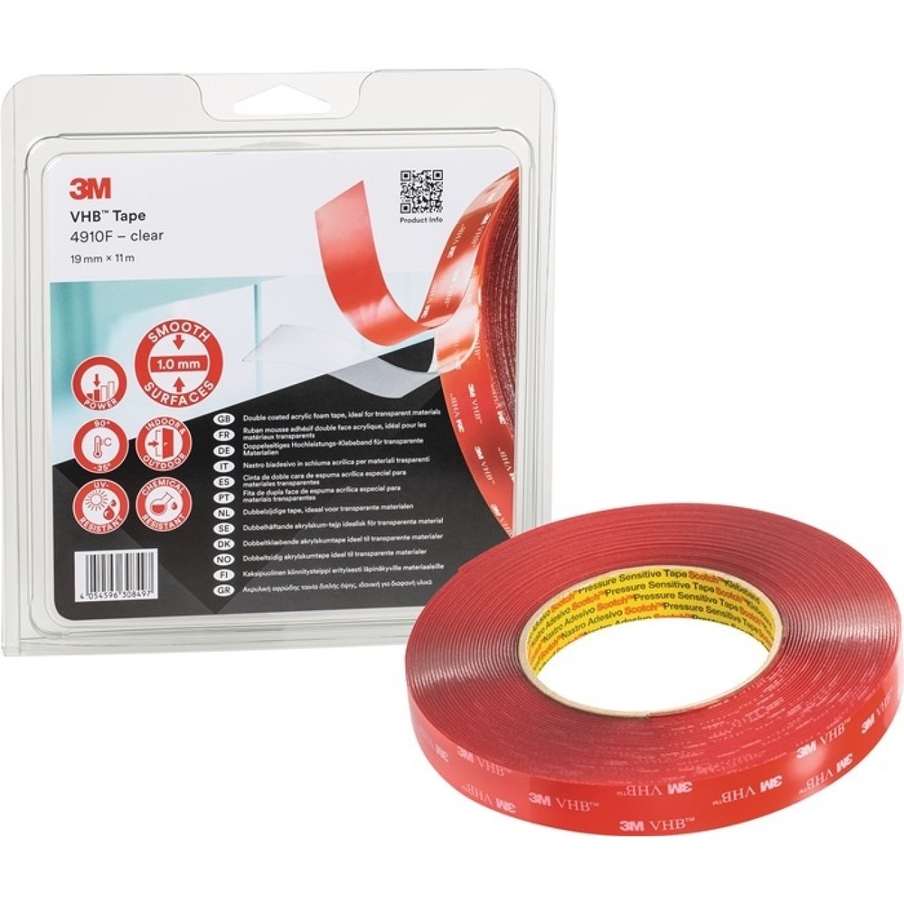 Illustration du produit: 3M™ Ruban de montage VHB Tape 4910F, longueur 11 m largeur 19 mm, transparent, rouleau