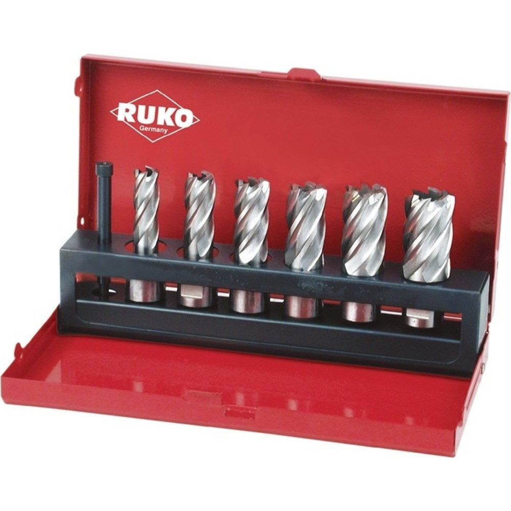 Illustration du produit: RUKO Kernbohrersatz, HSS, 7 teilig Ø 12 - 14 - 16 - 18 - 20 - 22 m, Schnitttiefe 30 mm Weldonschaft